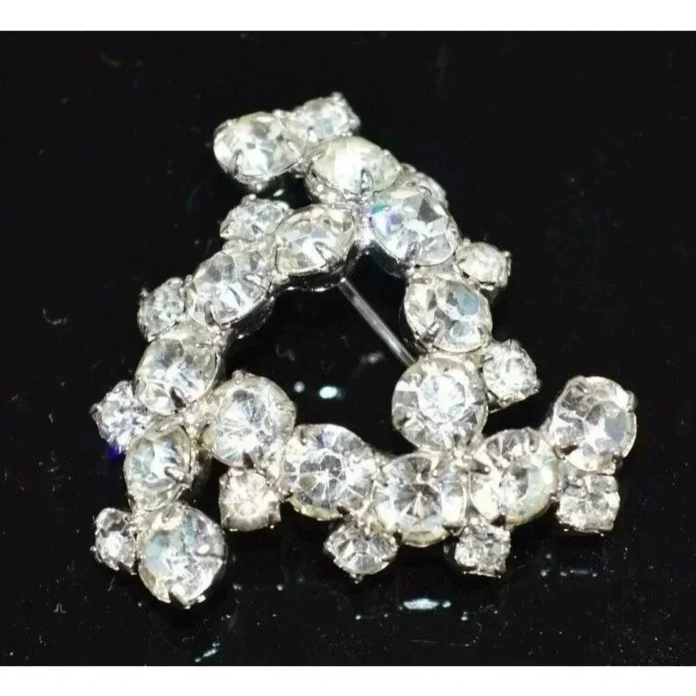 VTG Silver Tone Clear Rhinestone Infinity Triangle Swirl Pin Brooch